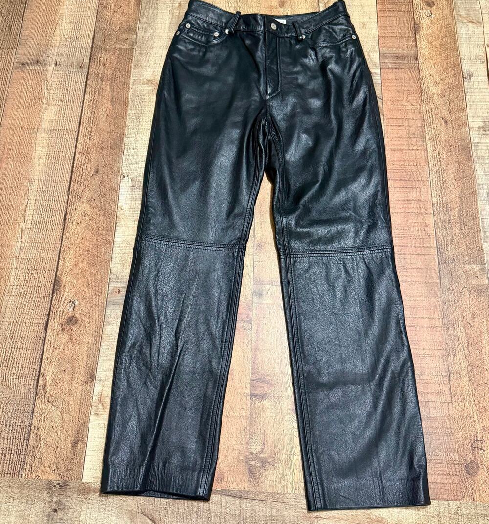 VINTAGE Tommy Hilfiger Women's Black Leather Pants Sz 6 Y2K Edgy Biker Grunge